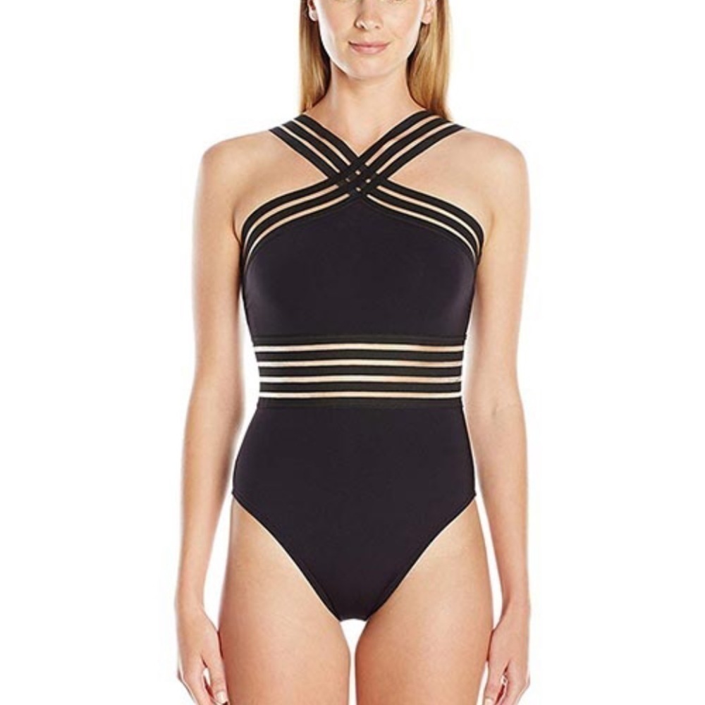 New Black Cross Over One Piece Swimsuit Size Medium - Picture 9 of 9